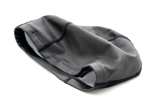 Black silicone swimming cap isolated on white background.