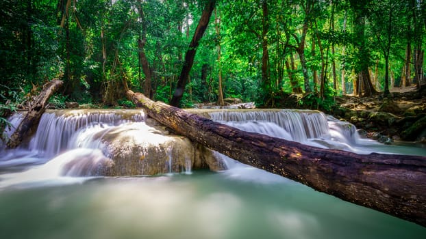 Waterfall landscape of tropical rainforest in Thailand.