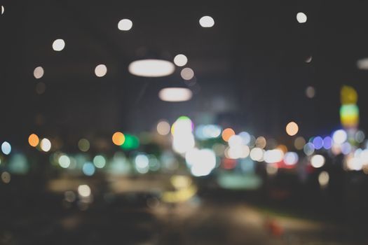 Vintage film look of restaurant or bar background with bokeh.