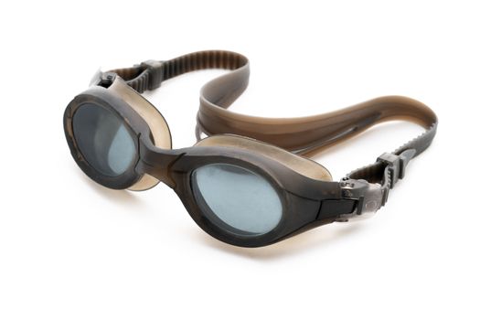 Black swimming goggles isolated on white background.