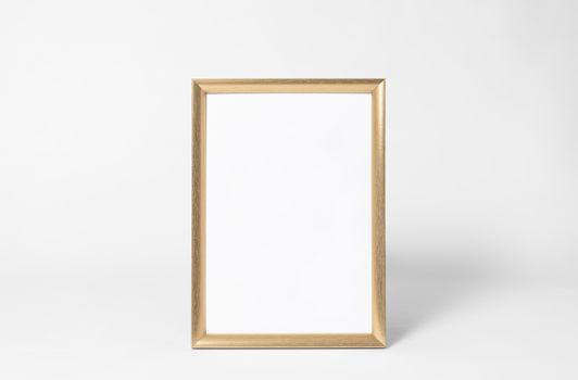 Interior mockup golden frame for design text advertising on gray background.