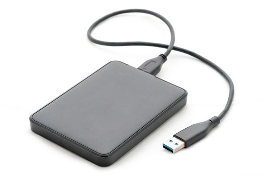 Isolated external hard drive or hard disk or HDD on white background.