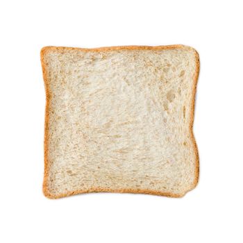 Slice of whole wheat bread, studio shot isolated on white background.