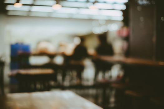 Vintage film look of cafe or coffee shop background with bokeh.