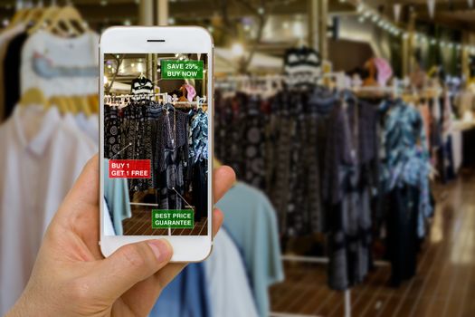 Augmented reality in retail business concept application for discounted or on sale products.