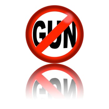 3D sphere no gun sign with reflection