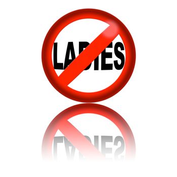 3D sphere no ladies sign with reflection