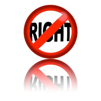 3D sphere no right sign with reflection