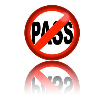 3D sphere no pass sign with reflection