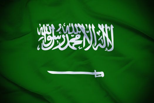 Wavy and rippled national flag of Saudi Arabia background.