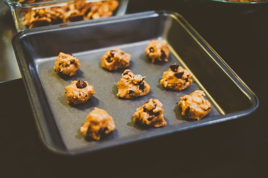 Vintage look of baking cookie on baking tray.