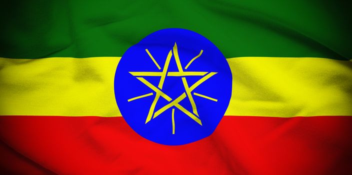 Wavy and rippled national flag of Ethiopia background.