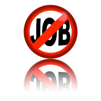 3D sphere no job sign with reflection