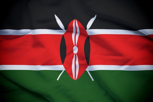 Wavy and rippled national flag of Kenya background.