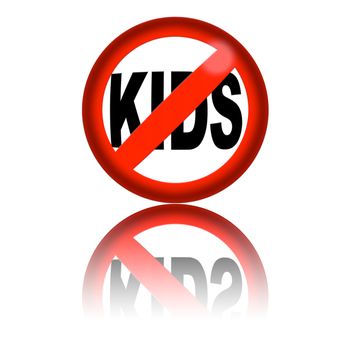 3D sphere no kids sign with reflection