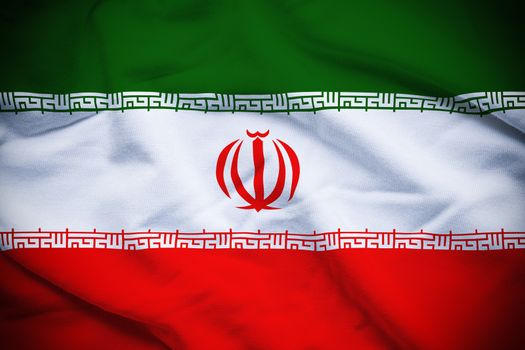 Wavy and rippled national flag of Iran background.