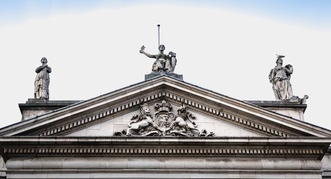 Architecture detail of Bank of Ireland in the city center on a winter day