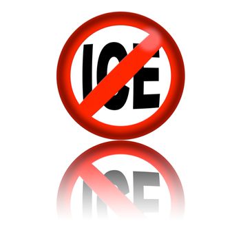 3D sphere no ice sign with reflection