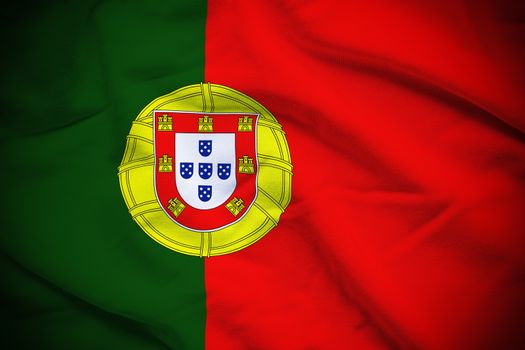 Wavy and rippled national flag of Portugal background.
