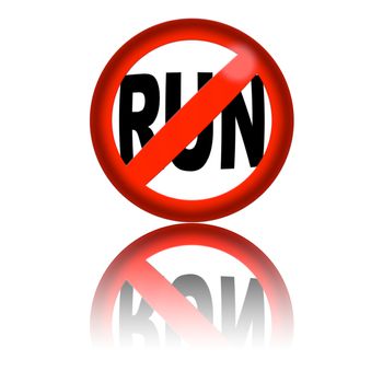 3D sphere no run sign with reflection