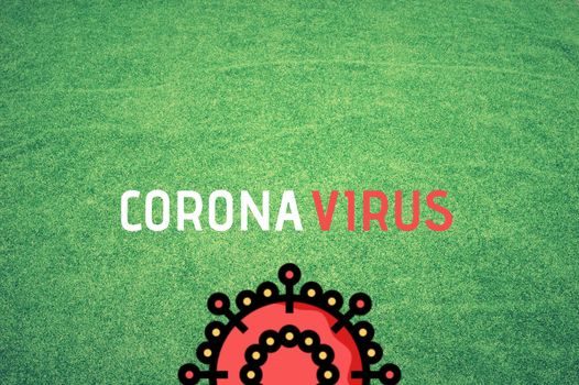 Art illustration with graded green background of a microscopic view of Corona Virus (Covid-19) disease antigen