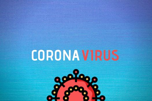 Art illustration with graded blue background of a microscopic view of Corona Virus (Covid-19) disease antigen