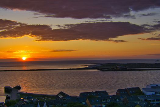 Heligoland - look on the island dune - sunrise over the sea