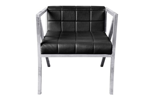 Stainless steel chair with leather cushion isolated on white, work with clipping path.