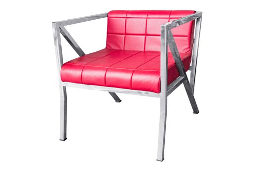 Stainless steel chair with leather cushion isolated on white, work with clipping path.