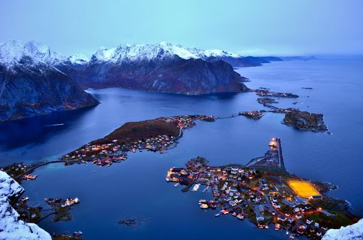 Lovely Evening view on Lofoten islands and Reine town