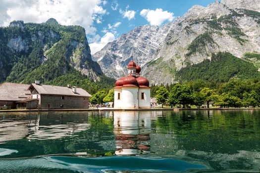 Koenigssee, Church of St. Bartholomew, view from the lake