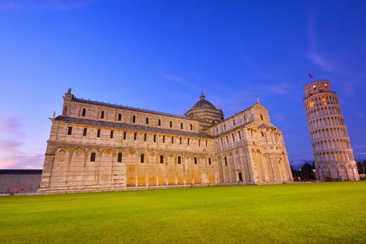 Piazza dei miracoli, with the Basilica and the Leaning Tower, Pisa, Italy