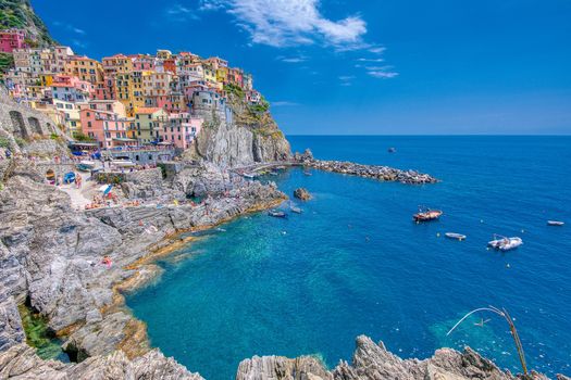 Manarola, Cinque Terre - July 9, 2018:. Manarola is a beautiful small town in the province of La Spezia, Liguria, north of Italy and one of the five Cinque terre travel attractions to tourists.