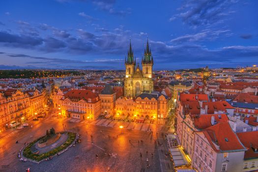 Prague old town square and church of Mother of God before Tyn in Prague, Czech Republic. Architecture and landmark of Prague.