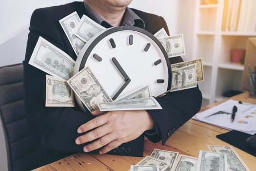 Watch and cash. Time is money. Time saving concept