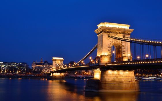 Szchenyi Chain bridge over Danube river, Budapest city, Hungary.