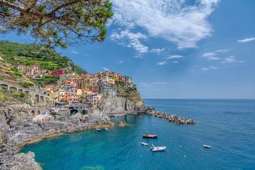 Manarola, Cinque Terre - July 9, 2018:. Manarola is a beautiful small town in the province of La Spezia, Liguria, north of Italy and one of the five Cinque terre travel attractions to tourists.