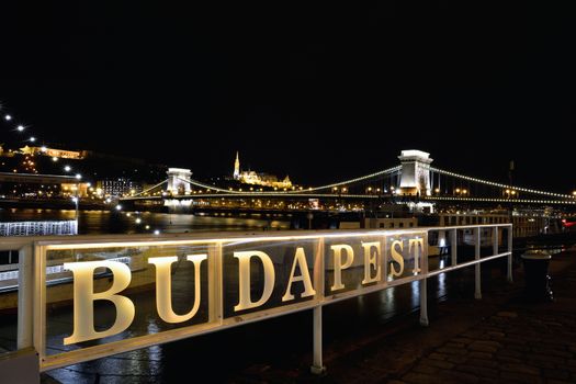 Szchenyi Chain bridge over Danube river, Budapest city, Hungary.