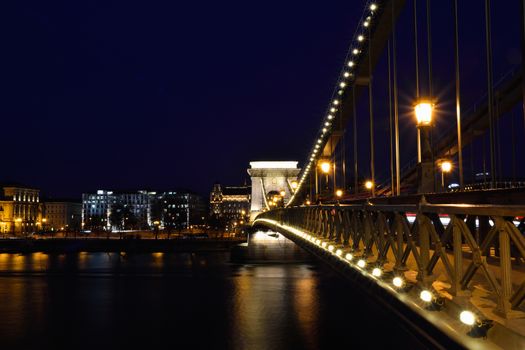 Szechenyi Chain bridge over Danube river, Budapest city, Hungary.