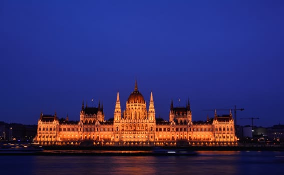 Panorama view of the famous Hungarian Parliament across the river Danube, Budapest.