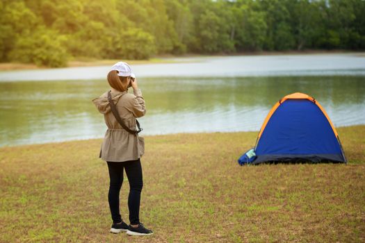 Visitors standing at the beautiful nature. Travel relax