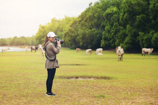 Visitors standing at the beautiful nature. Travel relax