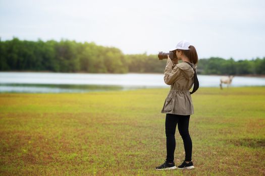 Visitors standing at the beautiful nature. Travel relax