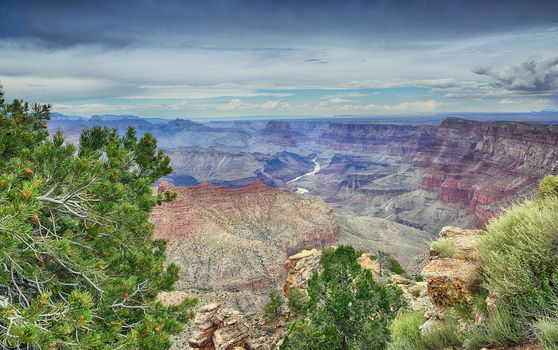 South Rim Grand Canyon before sunset, Arizona, US.