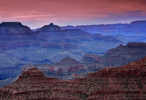 South Rim Grand Canyon before sunset, Arizona, US.