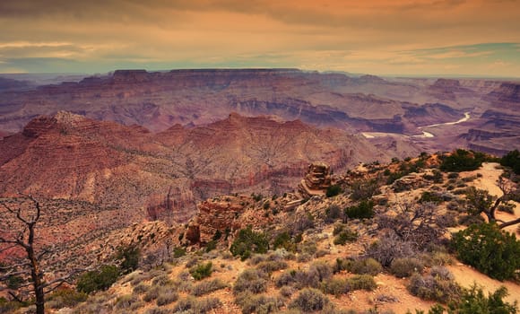 South Rim Grand Canyon before sunset, Arizona, US.