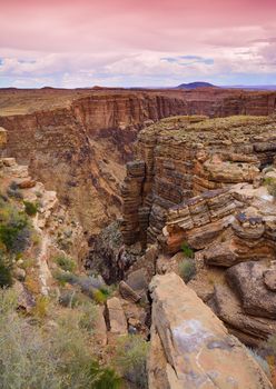 South Rim Grand Canyon before sunset, Arizona, US.