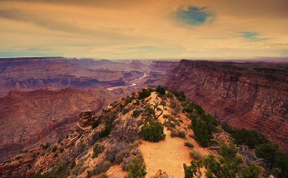 South Rim Grand Canyon before sunset, Arizona, US.