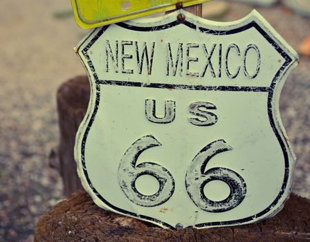 View of the route 66 decorations in the city of Seligman in Arizona.