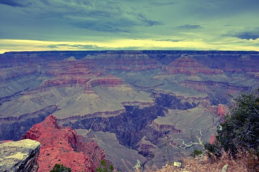 South Rim Grand Canyon before sunset, Arizona, US.